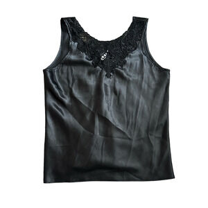 CINEMA ETOILE BLACK LACE TOP SATIN TANK TOP